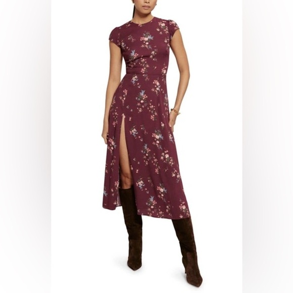 Reformation Dresses & Skirts - Reformation Gavin Dress Rosaline Burgundy Floral Midi Dress